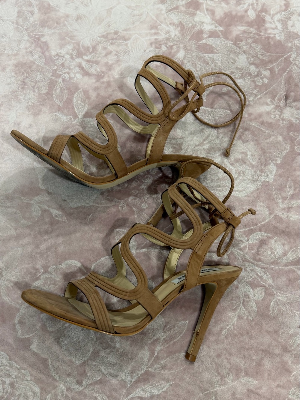 Steve Madden Tan Strappy Lace-Up Stiletto Heels
